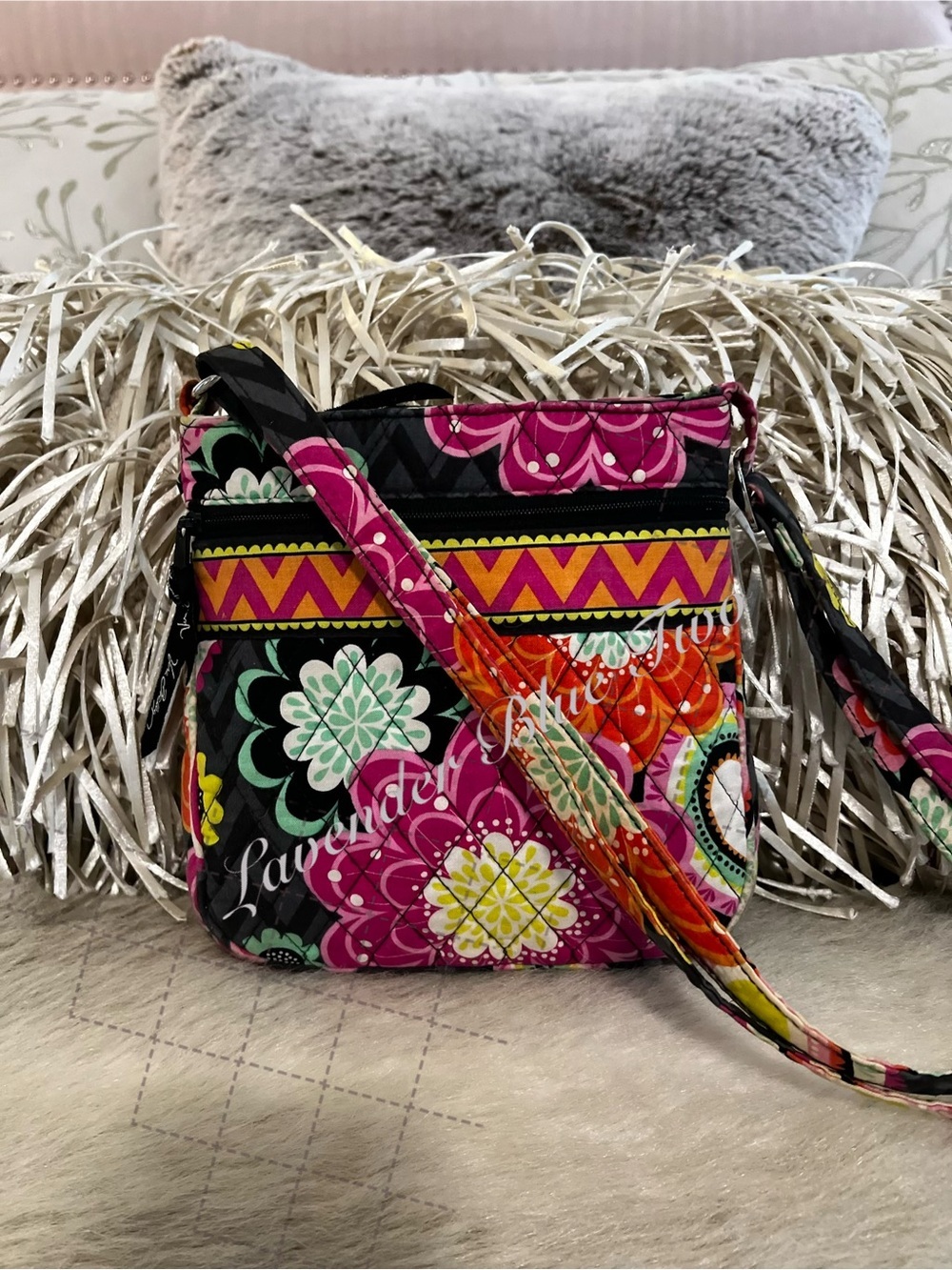 VERA BRADLEY Ziggy Zinnia 2014 Petite Double Zip Orange Pink Y2K Floral Quilted